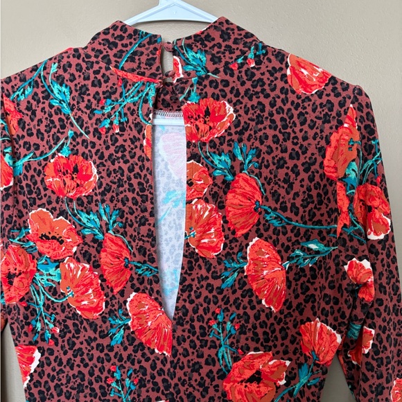 Free People Retro Romance Midi Dress Leopard Floral Chocolate Size Small - Picture 7 of 8